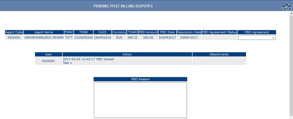 When clicking n the details f a PBD, the fllwing frm will be displayed, allwing the user t update its status, enter a PBD reasn r attach files t prvide further infrmatin: PBD Agreement: The airline