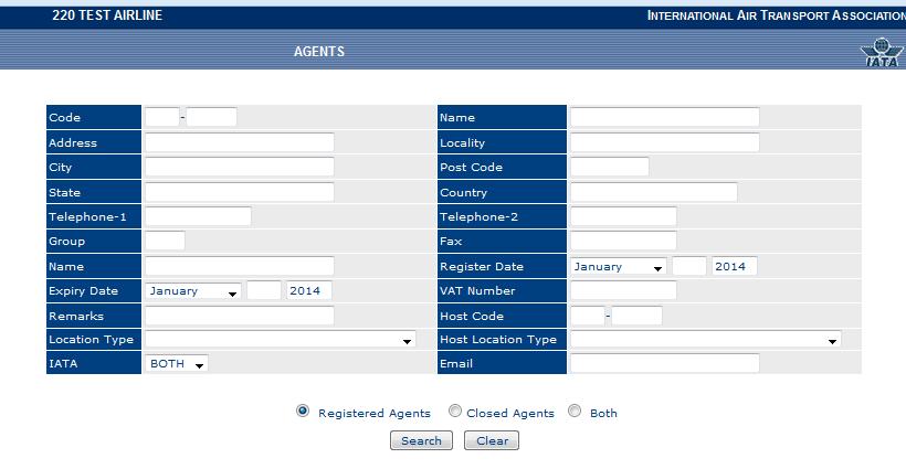 1. Enter the searching criteria. 2. Select ne f the ptins at the end f the page: Registered Agents, Clsed Agents r Bth. 3. Click the Search buttn in rder t execute the query.