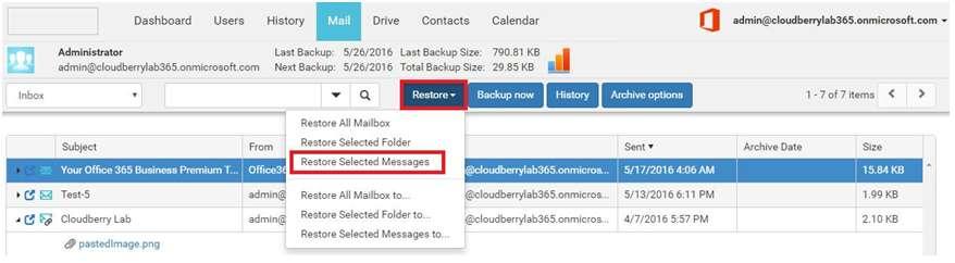 Selected Messages. You can find restored email in the Restore folder in your mailbox.