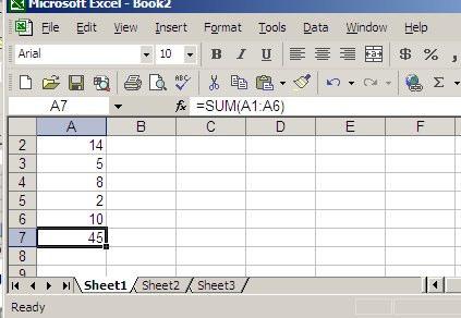 Figure 4. Excel's sum function. Step 2. You can see what cells Excel has chosen in 2 ways.