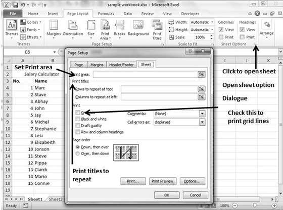 36. Excel Sheet Options Excel 2010 Sheet Options MS Excel provides various sheet options for printing purpose like generally cell gridlines aren t printed.