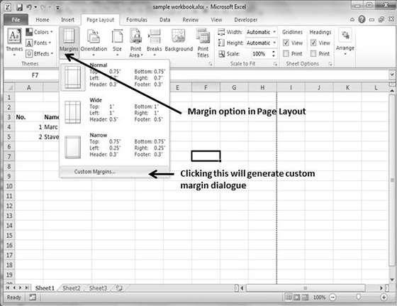 37. Excel Adjust Margins Excel 2010 Margins Margins are the unprinted areas along the sides, top, and bottom of a printed page. All printed pages in MS Excel have the same margins.