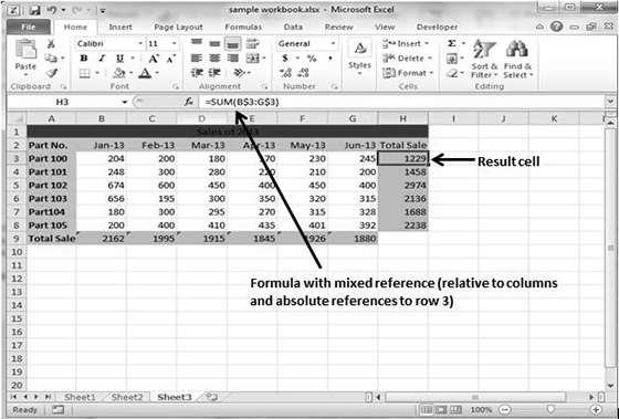 Mixed Cell References Both the row or column reference is relative