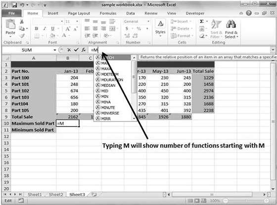 47. Excel Using Functions Excel 2010 Functions in Formula Many formulas you create use available worksheet functions.