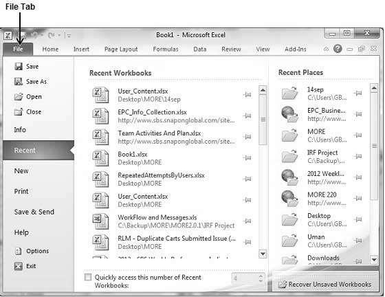 3. Excel Backstage Excel 2010 The Backstage view has been introduced in Excel 2010 and acts as the central place for managing your sheets.