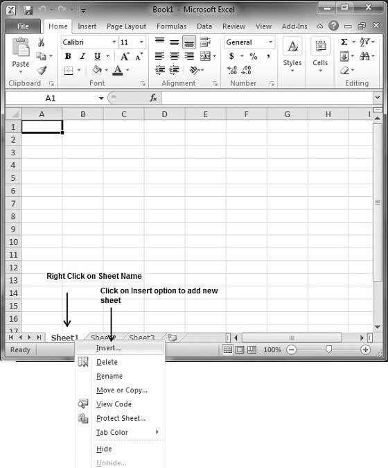 7. Excel Create Worksheet Excel 2010 Creating New Worksheet Three new blank sheets always open when you start Microsoft Excel.