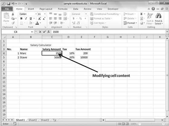 Modifying Cell Content For modifying the cell content just activate the cell, enter a new value and