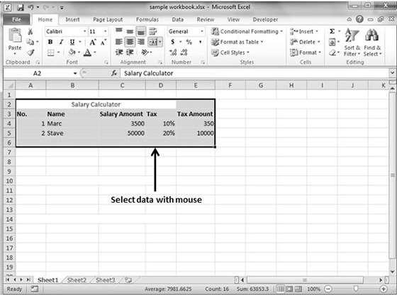 15. Excel Select Data Excel 2010 MS Excel provides various ways of selecting data in the sheet. Let us see those ways.