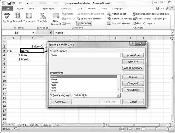 21. Excel Spell Check Excel 2010 MS Excel provides a feature of Word Processing program called Spelling check. We can get rid of the spelling mistakes with the help of spelling check feature.