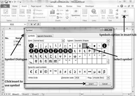 23. Excel Special Symbols Excel 2010 If you want to insert some symbols or special characters that are not found on the keyboard in that case you need to use the Symbols option.