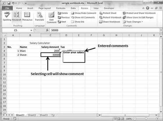 24. Excel Insert Comments Excel 2010 Adding Comment to Cell Adding comment to cell helps in understanding the purpose of cell, what input it should have, etc. It helps in proper documentation.