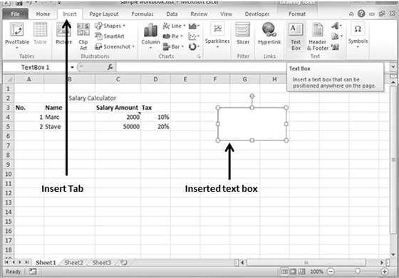 25. Excel Add Text Box Excel 2010 Text Boxes Text boxes are special graphic objects that combine the text with a rectangular graphic object.