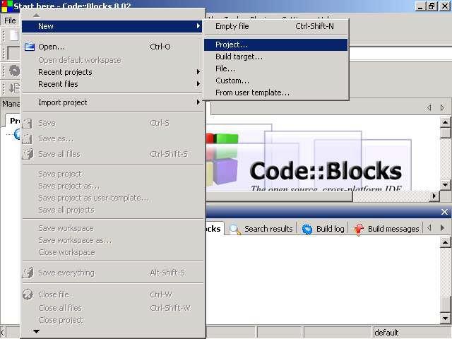 First Project After you have finished downloading and setting up the Code::Blocks system, you can be in to write code.