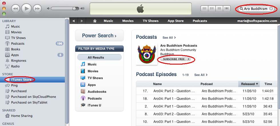 Subscribe to a Podcast 1. Open the itunes software on your computer 2. Select itunes Store in the left panel of the window 3. Type the name of the podcast in the itunes store Search text box (ie.