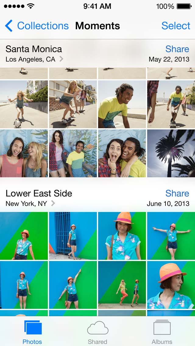 itunes on page 18) Tap to view full-screen. View your photos and videos. Tap Photos. Photos automatically organizes your photos and videos by year, by collection, and by moment.