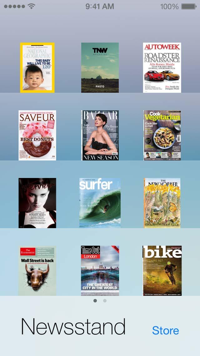 When you purchase a Newsstand app, it s added to the shelf. After the app is downloaded, open it to view its issues and subscription options.