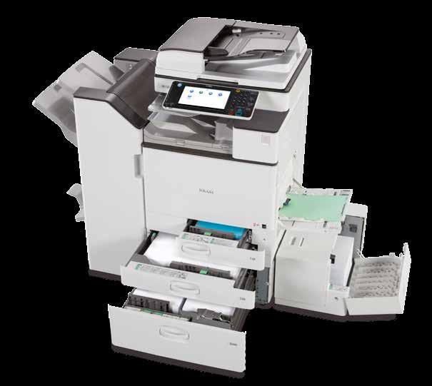 Comprehensive features in a compact design 2 5 3 1 4 6 6 6 8 7 Ricoh MP C3503 shown with optional SR3150 Booklet Finisher, 1 Bin Tray (BN3110), Tandem Large Capacity Tray (PB3170) and Side LCT