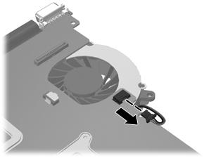 Remove the fan/heat sink assembly: 1. Disconnect the fan cable from the system board. 2. Turn the system board upside down, with the front toward you. 3.