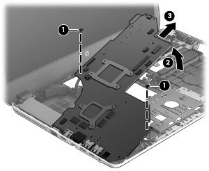 5 screws (1) that secure the system board to the base enclosure. 9.