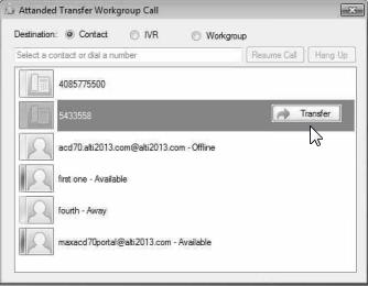 Another way to make an attended transfer is to drag a contact from Lync/ Skype for Business client and drop the name to the contact list area.