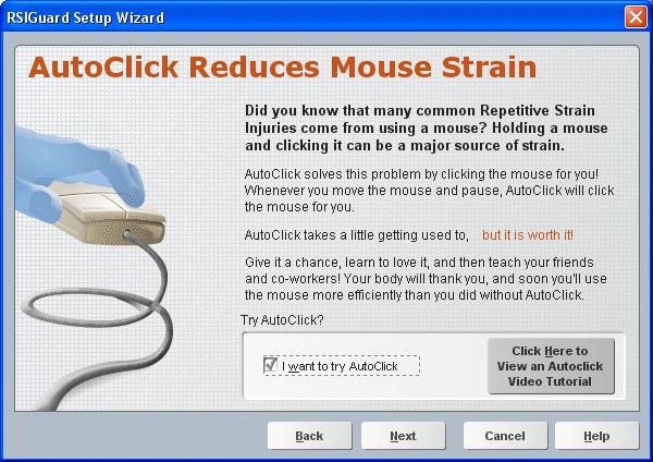 This screen allows you to enable AutoClick.