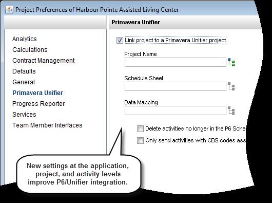 Improved Integration with Primavera Unifier P6 integration with Primavera Unifier, a project portfolio management application with cost control and contract management capabilities, is now improved
