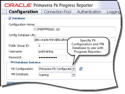 Support for Multiple Databases Progress Reporter now accesses the list of P6 configurations and databases, allowing the administrator to choose the appropriate configuration.