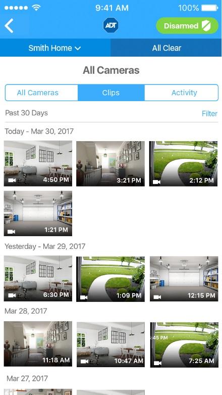 Cameras Viewing Photos and Video Clips When you tap Clips Gallery for the selected camera, the thumbnails screen is displayed.