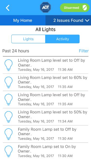 Tap Filter to organize the activity list.