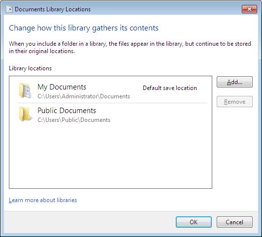 desired Library. Or, when viewing the Libraries, click the Locations button. Then browse to the desired folder.