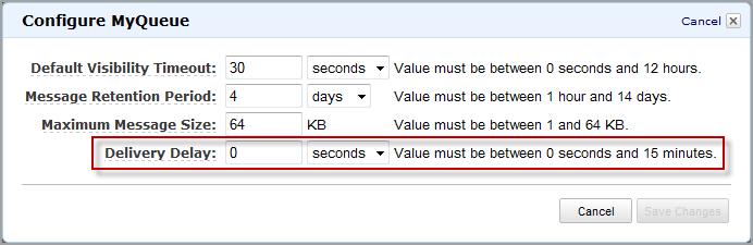 Configure Queue action with an existing queue highlighted. To set a new delivery delay value for an existing queue 1.