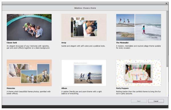 117 Chapter 8: Photo projects Create slideshows Try the latest Photoshop Elements Explore Elements product suite About slideshows Slideshows are a fun way to share media files.