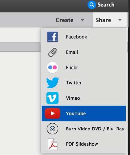 123 Chapter 9: Printing and sharing Share videos Upload videos to YouTube You can easily upload your videos to YouTube using Elements Organizer.