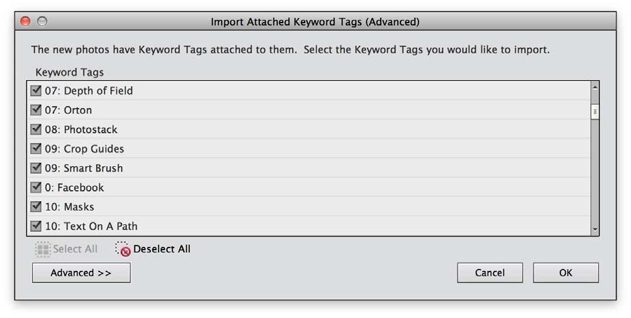Importing 30 Select the keywords in the media files that you want to import, and then click OK.