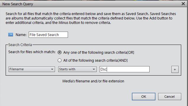 Catalogs, folders, and albums 66 Specify the following details in the New Search Query dialog box. Name: Enter the name of the Saved Search.