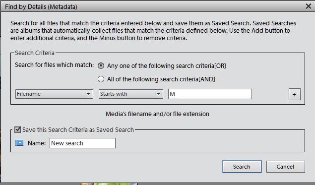 The Saved Search is executed, and the results are displayed in the Media view. 3 Select Options from the upper-right bar. Click Search Modify Criteria.