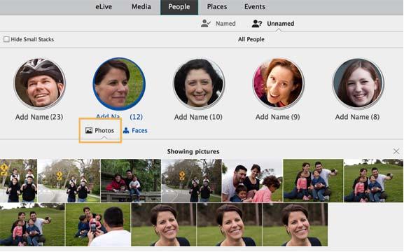 Note: Once you name faces, the faces, along with the photographs in which they appear, are displayed in the Named tab.