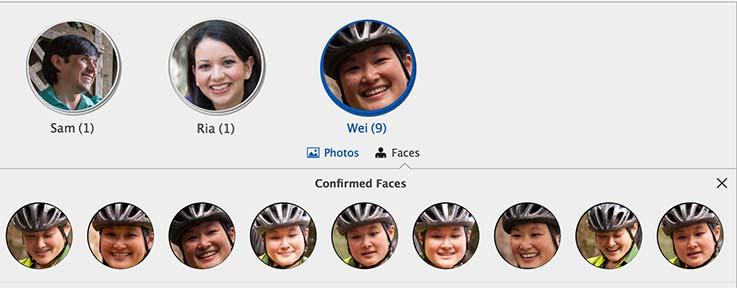 Adding metadata 89 Viewing faces and photos in a stack To view all faces or photographs associated with a person, single click on that person's stack in the Named tab. By default, faces are displayed.