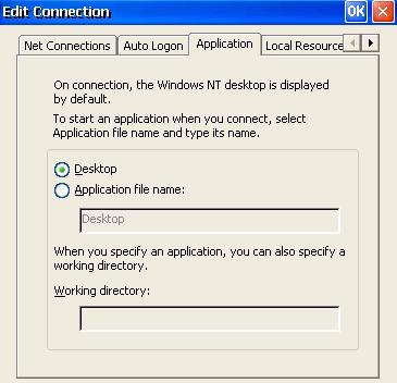 RDP Connection Configuration - Application Tab Insert the command line and working