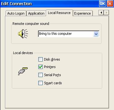 RDP Connection Configuration - Local Resources Tab Use