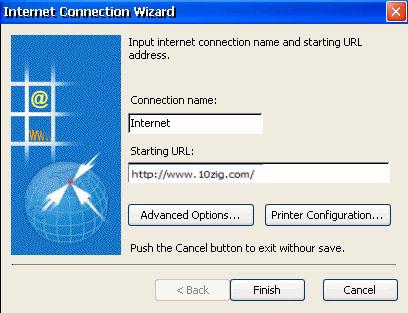 Internet Browser Connection Choose add connection and select Internet Browser Enter connection name - this is the name associated with the desktop ICON and will be displayed