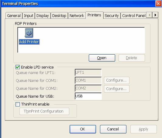 USB Printer: For a USB attached printer, check Enable LPD service and enter a