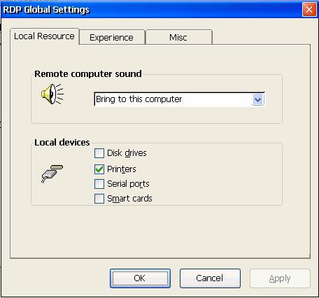 RDP Global Settings This area controls global settings for RDP sessions.