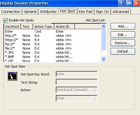 Display Session Properties - Hot Spot Tab This