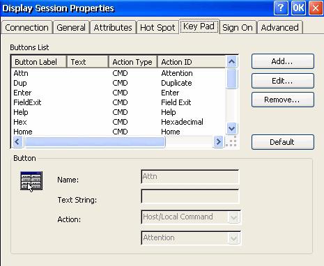 Display Session Properties - Keypad Tab This option allows to change the options on the keypad