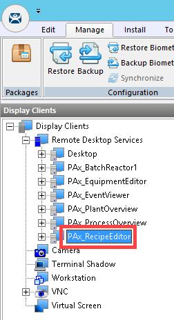 3. Double click the PAx_RecipeEditor Display Client item. 4. From the Client Name page of the wizard, click the Next button. 5.