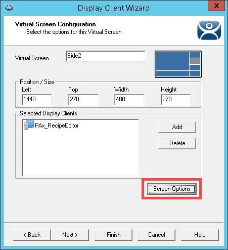 28. Back at the Virtual Screen Configuration page of the wizard, click the Screen Options button. 29.