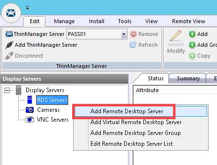 Click the Display Servers icon in the ThinManager tree selector.