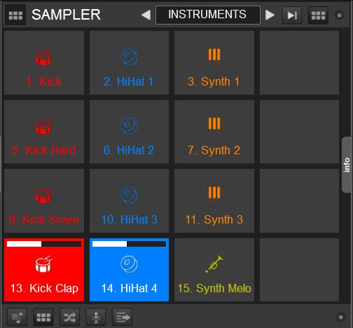 Sampler The Sampler view of Sideview offers 2 different views, the Trigger Pad and the List View. Use the button at the top-right side to toggle between these views.