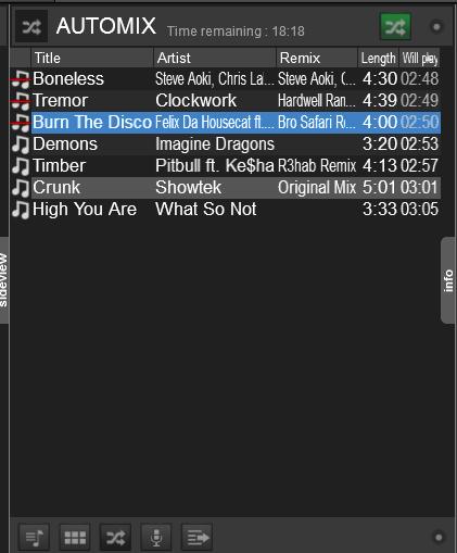 Automix Automix list is mainly used to either create/edit Playlists (see Playlists) or use the Automix operation. Drag n drop tracks from the Songs List or load a saved Playlist.